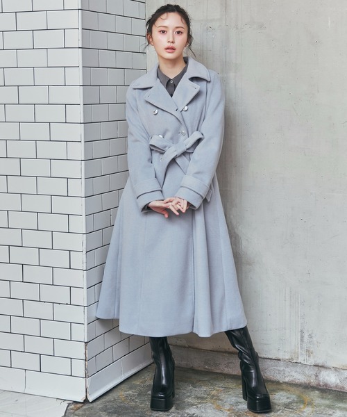 REDYAZEL（レディアゼル）の「2WAYカラーダブルロングコート（ステンカラーコート・レディース・ベージュ/ネイビー/グレー/サックスブルー・SMALL/MEDIUM）」の6枚目の写真