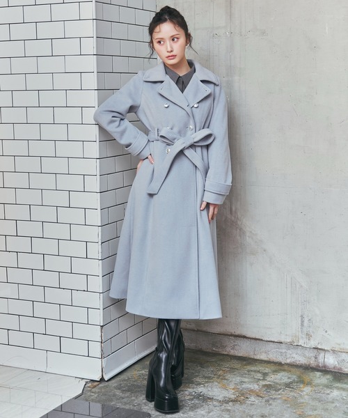 REDYAZEL（レディアゼル）の「2WAYカラーダブルロングコート（ステンカラーコート・レディース・ベージュ/ネイビー/グレー/サックスブルー・SMALL/MEDIUM）」の7枚目の写真