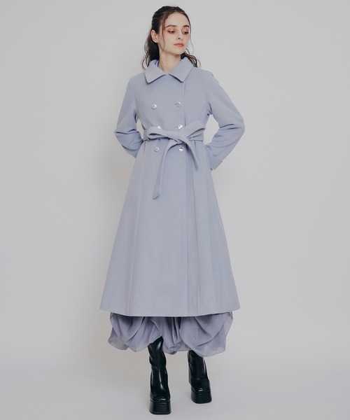 REDYAZEL（レディアゼル）の「2WAYカラーダブルロングコート（ステンカラーコート・レディース・ベージュ/ネイビー/グレー/サックスブルー・SMALL/MEDIUM）」の10枚目の写真