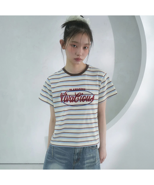 Vivacious(ビバシャス)の「VV Multi Stripe Tee - 5COL(Tシャツ/カットソー・レディース・ブルー/ブラウン/グリーン/オレンジ/イエロー・SMALL/MEDIUM)」の2枚目の写真