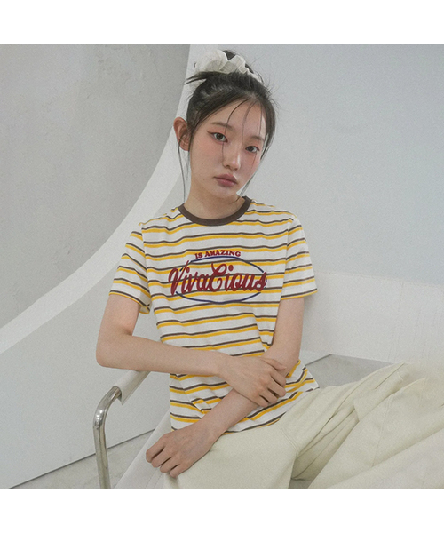 Vivacious(ビバシャス)の「VV Multi Stripe Tee - 5COL(Tシャツ/カットソー・レディース・ブルー/ブラウン/グリーン/オレンジ/イエロー・SMALL/MEDIUM)」の5枚目の写真