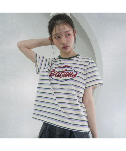 Vivacious(ビバシャス)の「VV Multi Stripe Tee - 5COL(Tシャツ/カットソー・レディース・ブルー/ブラウン/グリーン/オレンジ/イエロー・SMALL/MEDIUM)」の3枚目の写真