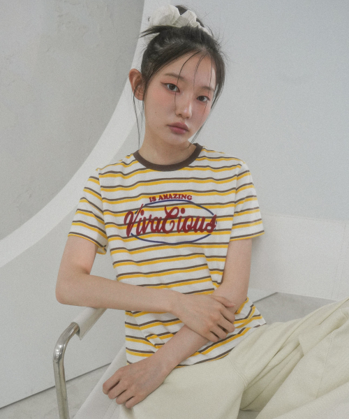 Vivacious(ビバシャス)の「VV Multi Stripe Tee - 5COL(Tシャツ/カットソー・レディース・ブルー/ブラウン/グリーン/オレンジ/イエロー・SMALL/MEDIUM)」の6枚目の写真