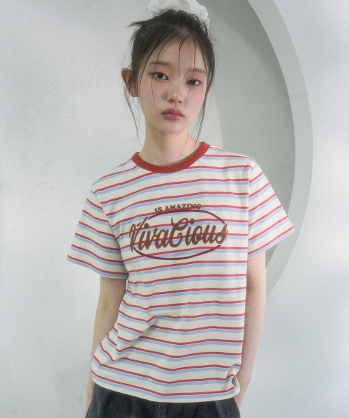 Vivacious(ビバシャス)の「VV Multi Stripe Tee - 5COL(Tシャツ/カットソー・レディース・ブルー/ブラウン/グリーン/オレンジ/イエロー・SMALL/MEDIUM)」の7枚目の写真