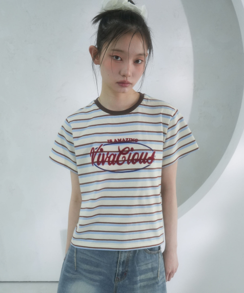 Vivacious(ビバシャス)の「VV Multi Stripe Tee - 5COL(Tシャツ/カットソー・レディース・ブルー/ブラウン/グリーン/オレンジ/イエロー・SMALL/MEDIUM)」の9枚目の写真
