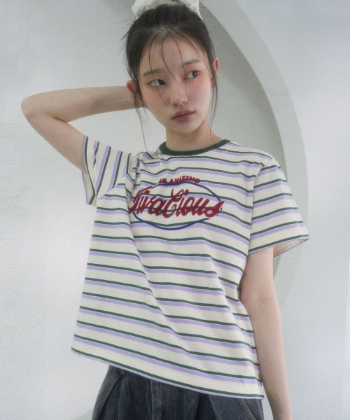 Vivacious(ビバシャス)の「VV Multi Stripe Tee - 5COL(Tシャツ/カットソー・レディース・ブルー/ブラウン/グリーン/オレンジ/イエロー・SMALL/MEDIUM)」の10枚目の写真