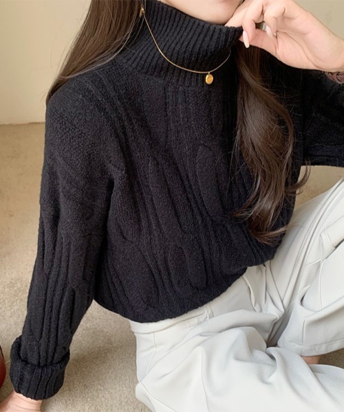 ReRe(リリ)の「ケーブル編みハイネックニットトップス(ニット/セーター・レディース・グレイッシュベージュ/オフホワイト/ベージュ/ブラック・FREE)」の16枚目の写真