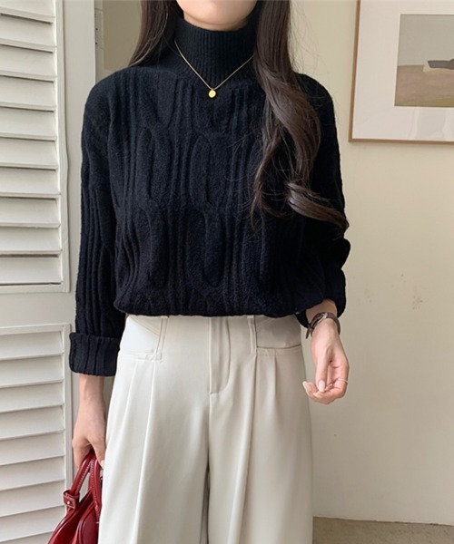 ReRe(リリ)の「ケーブル編みハイネックニットトップス(ニット/セーター・レディース・グレイッシュベージュ/オフホワイト/ベージュ/ブラック・FREE)」の20枚目の写真