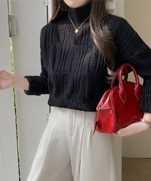 ReRe(リリ)の「ケーブル編みハイネックニットトップス(ニット/セーター・レディース・グレイッシュベージュ/オフホワイト/ベージュ/ブラック・FREE)」の21枚目の写真