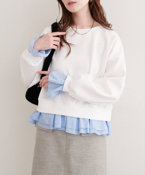 natural couture（ナチュラルクチュール）の「フリルレイヤードプルオーバー（スウェット・レディース・オフホワイト/グレー/チャコールグレー・FREE）」の4枚目の写真