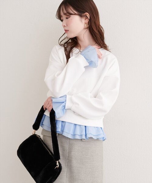 natural couture（ナチュラルクチュール）の「フリルレイヤードプルオーバー（スウェット・レディース・オフホワイト/グレー/チャコールグレー・FREE）」の5枚目の写真