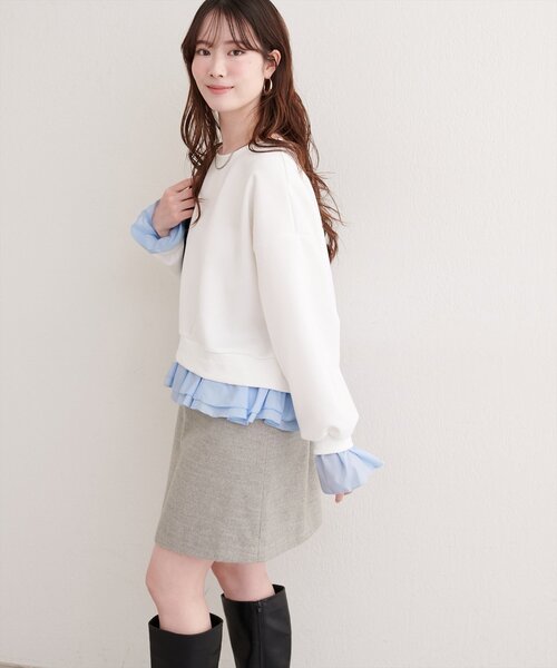 natural couture（ナチュラルクチュール）の「フリルレイヤードプルオーバー（スウェット・レディース・オフホワイト/グレー/チャコールグレー・FREE）」の6枚目の写真