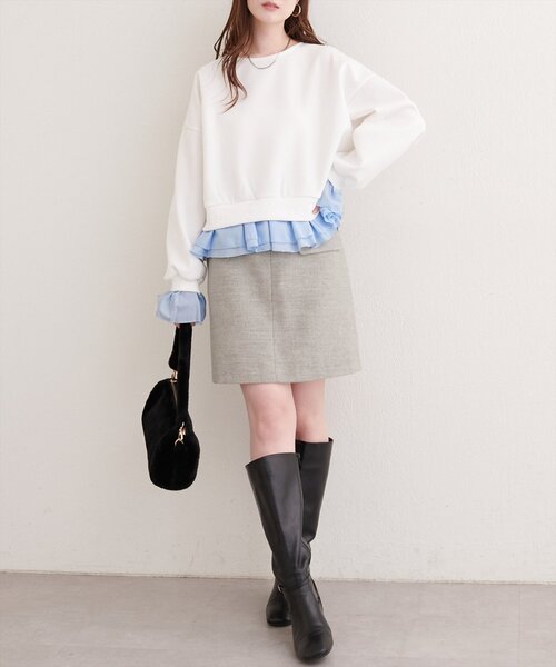 natural couture（ナチュラルクチュール）の「フリルレイヤードプルオーバー（スウェット・レディース・オフホワイト/グレー/チャコールグレー・FREE）」の7枚目の写真