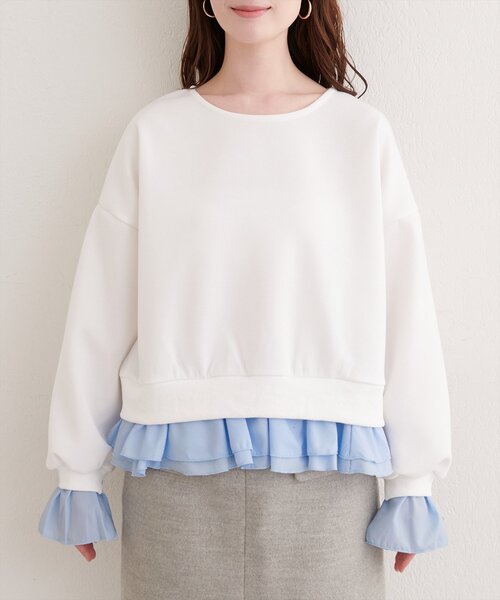 natural couture（ナチュラルクチュール）の「フリルレイヤードプルオーバー（スウェット・レディース・オフホワイト/グレー/チャコールグレー・FREE）」の8枚目の写真