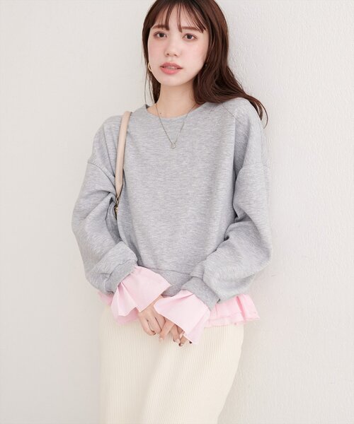 natural couture（ナチュラルクチュール）の「フリルレイヤードプルオーバー（スウェット・レディース・オフホワイト/グレー/チャコールグレー・FREE）」の17枚目の写真