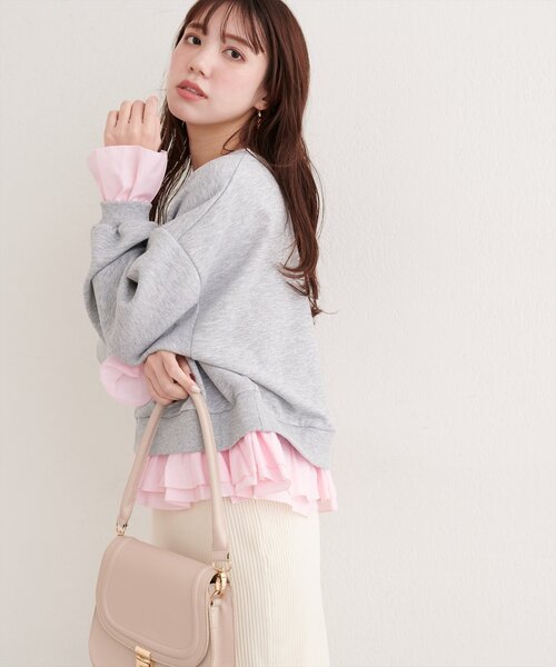 natural couture（ナチュラルクチュール）の「フリルレイヤードプルオーバー（スウェット・レディース・オフホワイト/グレー/チャコールグレー・FREE）」の18枚目の写真