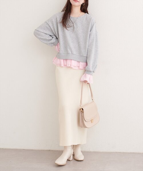 natural couture（ナチュラルクチュール）の「フリルレイヤードプルオーバー（スウェット・レディース・オフホワイト/グレー/チャコールグレー・FREE）」の19枚目の写真