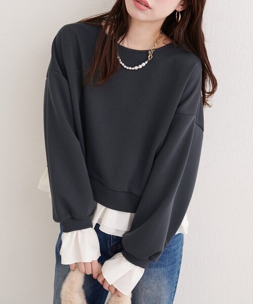 natural couture（ナチュラルクチュール）の「フリルレイヤードプルオーバー（スウェット・レディース・オフホワイト/グレー/チャコールグレー・FREE）」の22枚目の写真