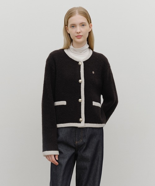 MARITHE + FRANCOIS GIRBAUD(マリテフランソワジルボー)の「W BOUCLE KNIT ROUND NECK CARDIGAN(カーディガン/ボレロ・レディース・Black/アイボリー・MEDIUM/SMALL)」の1枚目の写真