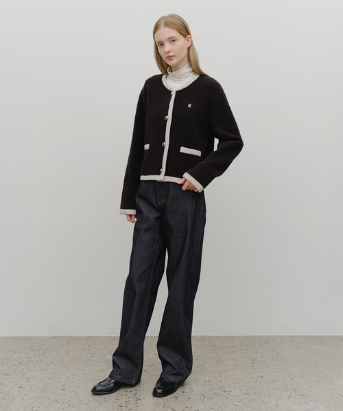 MARITHE + FRANCOIS GIRBAUD(マリテフランソワジルボー)の「W BOUCLE KNIT ROUND NECK CARDIGAN(カーディガン/ボレロ・レディース・Black/アイボリー・MEDIUM/SMALL)」の3枚目の写真