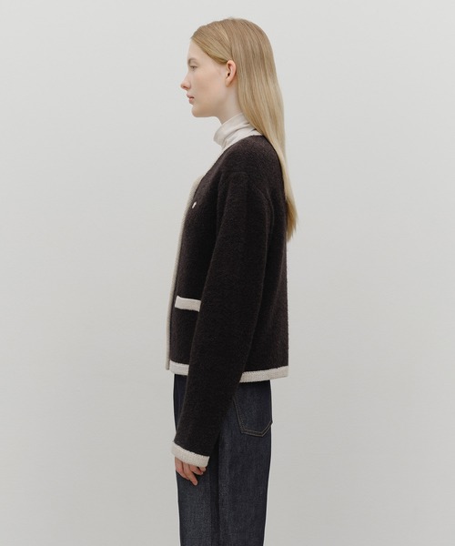 MARITHE + FRANCOIS GIRBAUD(マリテフランソワジルボー)の「W BOUCLE KNIT ROUND NECK CARDIGAN(カーディガン/ボレロ・レディース・Black/アイボリー・MEDIUM/SMALL)」の4枚目の写真