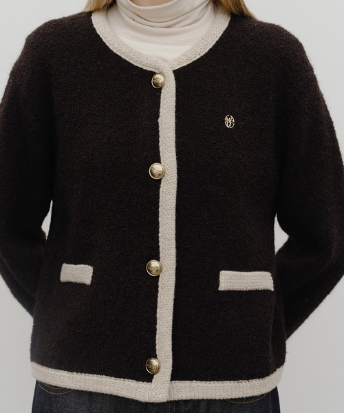 MARITHE + FRANCOIS GIRBAUD(マリテフランソワジルボー)の「W BOUCLE KNIT ROUND NECK CARDIGAN(カーディガン/ボレロ・レディース・Black/アイボリー・MEDIUM/SMALL)」の6枚目の写真