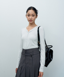 ボタン長袖Tシャツグレー MBESTO012GR