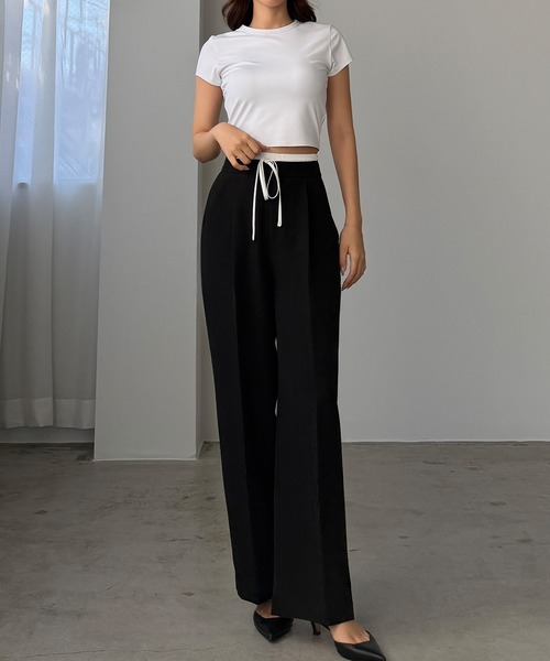Louere(ルエレ)の「ダブルウエストパンツ(スラックス・レディース・ブラック/アイボリー/チャコール・SMALL/MEDIUM/LARGE/X-LARGE)」の1枚目の写真