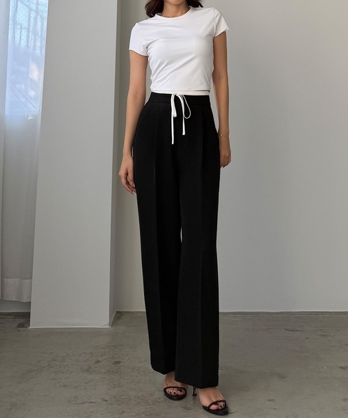 Louere(ルエレ)の「ダブルウエストパンツ(スラックス・レディース・ブラック/アイボリー/チャコール・SMALL/MEDIUM/LARGE/X-LARGE)」の4枚目の写真