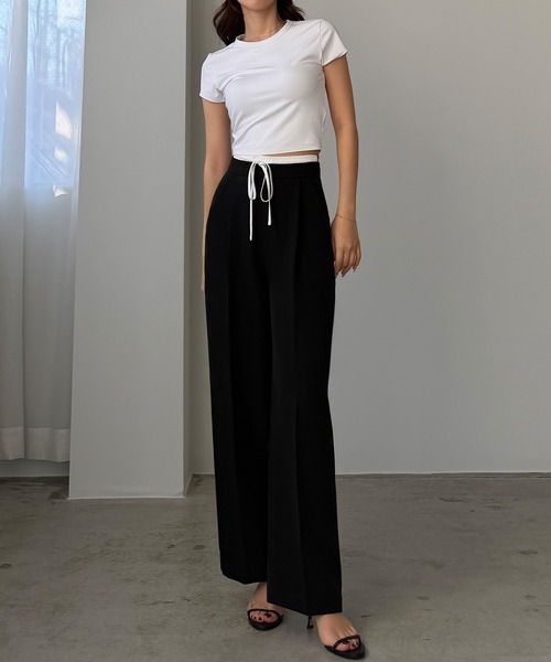 Louere(ルエレ)の「ダブルウエストパンツ(スラックス・レディース・ブラック/アイボリー/チャコール・SMALL/MEDIUM/LARGE/X-LARGE)」の6枚目の写真