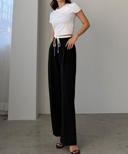 Louere(ルエレ)の「ダブルウエストパンツ(スラックス・レディース・ブラック/アイボリー/チャコール・SMALL/MEDIUM/LARGE/X-LARGE)」の7枚目の写真