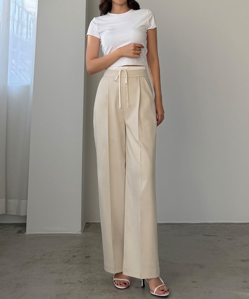 Louere(ルエレ)の「ダブルウエストパンツ(スラックス・レディース・ブラック/アイボリー/チャコール・SMALL/MEDIUM/LARGE/X-LARGE)」の15枚目の写真
