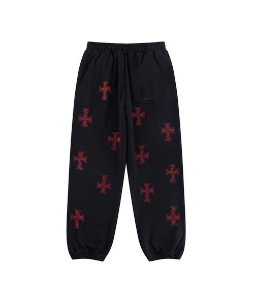 UNKNOWN LONDON（アンノウン・ロンドン）の「スエットパンツ｜Black x Red Cross Rhinestone Jogger｜Unknown London（スウェットパンツ・メンズ・ブラック・LARGE/X-LARGE/MEDIUM/SMALL）」の2枚目の写真