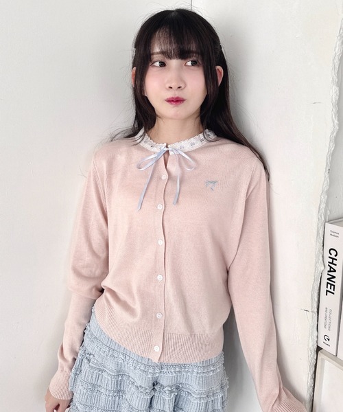 Loueme(ルエム)の「ハシゴレースリボンカーディガン(カーディガン/ボレロ・レディース・ライトブルー/グレー/ピンク/アイボリー・FREE)」の22枚目の写真