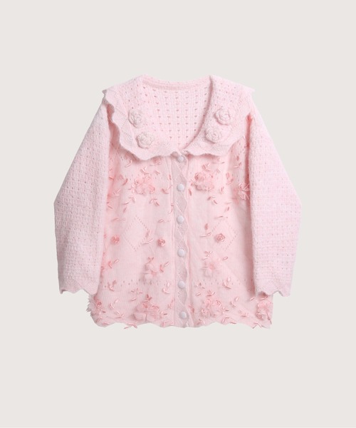 Flower Jacquard Pink Cardigan