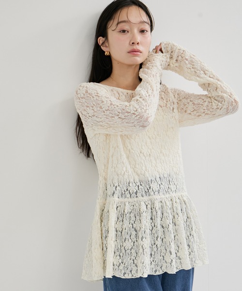 ペプラムレーストップス（Tシャツ/カットソー）｜LE CERCLE par rope