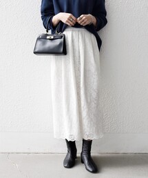 SHIPS（シップス）の「SHIPS any:〈手洗い可能〉フラワー メッシュ レース タック セミフレア スカート（スカート）」