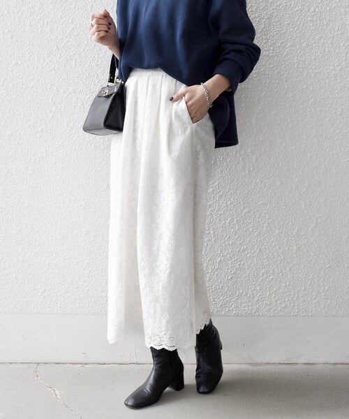 SHIPS any:〈手洗い可能〉フラワー メッシュ レース タック セミフレア