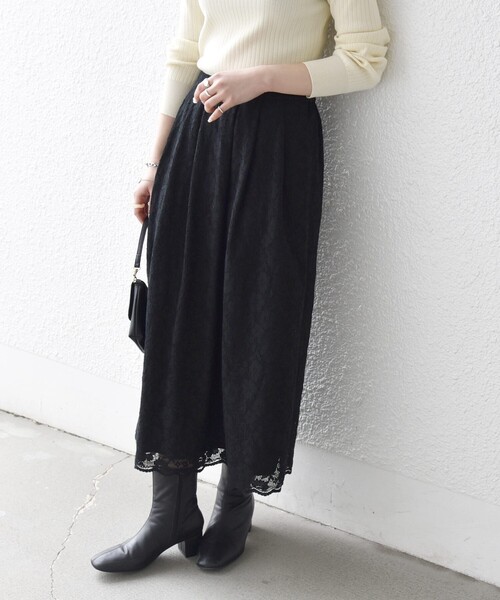SHIPS any:フラワー メッシュ レース タック セミフレア スカート SHIPS any:〈手洗い可能〉フラワー メッシュ レース タック セミフレア