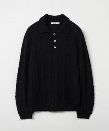 テリー ブクル カラー ニット_ブラック
