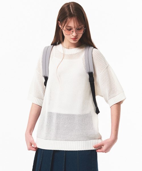 MAINBOOTH(メインブース)の「Basket Oversized Punching Sweater(WHITE)(Tシャツ/カットソー・レディース・その他・2/3)」の2枚目の写真