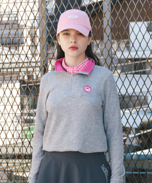 ストリング配色ハーフジップTシャツGREY