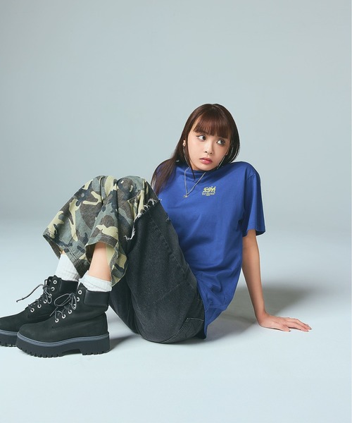 X-girl(エックスガール)の「FADED CAMO LAYERED PANTS(デニムパンツ・レディース・ブラック/ライトインディゴブルー・XS/S/M)」の8枚目の写真