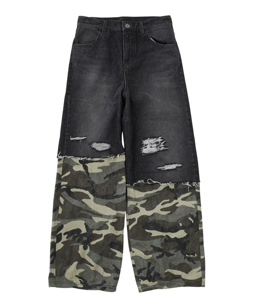 X-girl(エックスガール)の「FADED CAMO LAYERED PANTS(デニムパンツ・レディース・ブラック/ライトインディゴブルー・XS/S/M)」の19枚目の写真