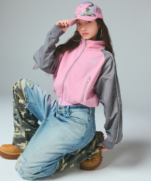 X-girl(エックスガール)の「FADED CAMO LAYERED PANTS(デニムパンツ・レディース・ブラック/ライトインディゴブルー・XS/S/M)」の15枚目の写真