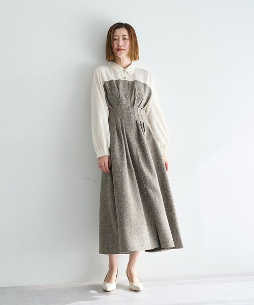 YECCA VECCA(イェッカヴェッカ)の「ベアドッキングワンピース(ワンピース・レディース・ネイビー/ブラウン/アイボリー・FREE)」の3枚目の写真