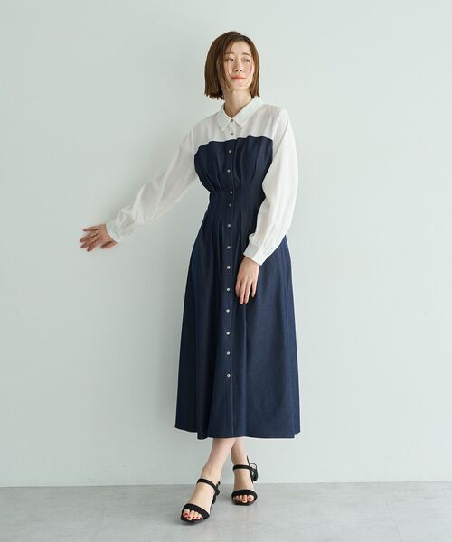 YECCA VECCA(イェッカヴェッカ)の「ベアドッキングワンピース(ワンピース・レディース・ネイビー/ブラウン/アイボリー・FREE)」の18枚目の写真