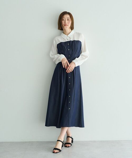 YECCA VECCA(イェッカヴェッカ)の「ベアドッキングワンピース(ワンピース・レディース・ネイビー/ブラウン/アイボリー・FREE)」の1枚目の写真