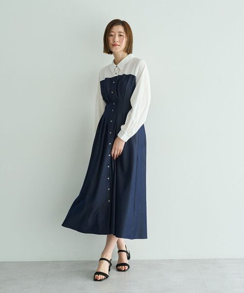 YECCA VECCA(イェッカヴェッカ)の「ベアドッキングワンピース(ワンピース・レディース・ネイビー/ブラウン/アイボリー・FREE)」の4枚目の写真
