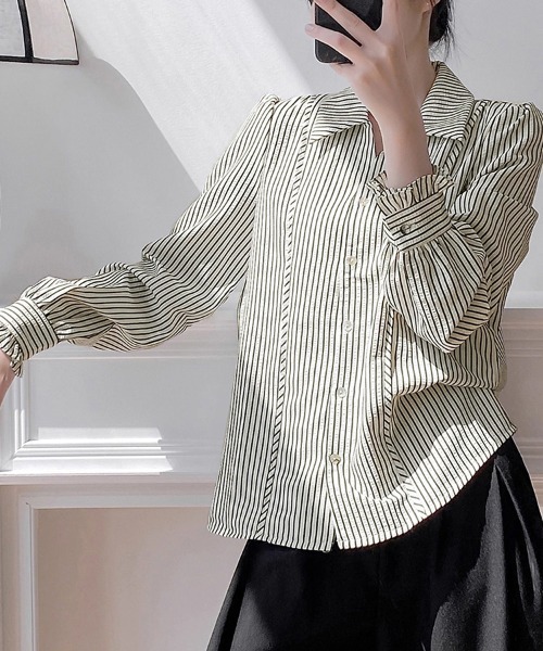 ONEP STAR(ワンピスター)の「袖フリルデザインストライプシャツ(シャツ/ブラウス・レディース・ストライプ・MEDIUM/LARGE)」の4枚目の写真